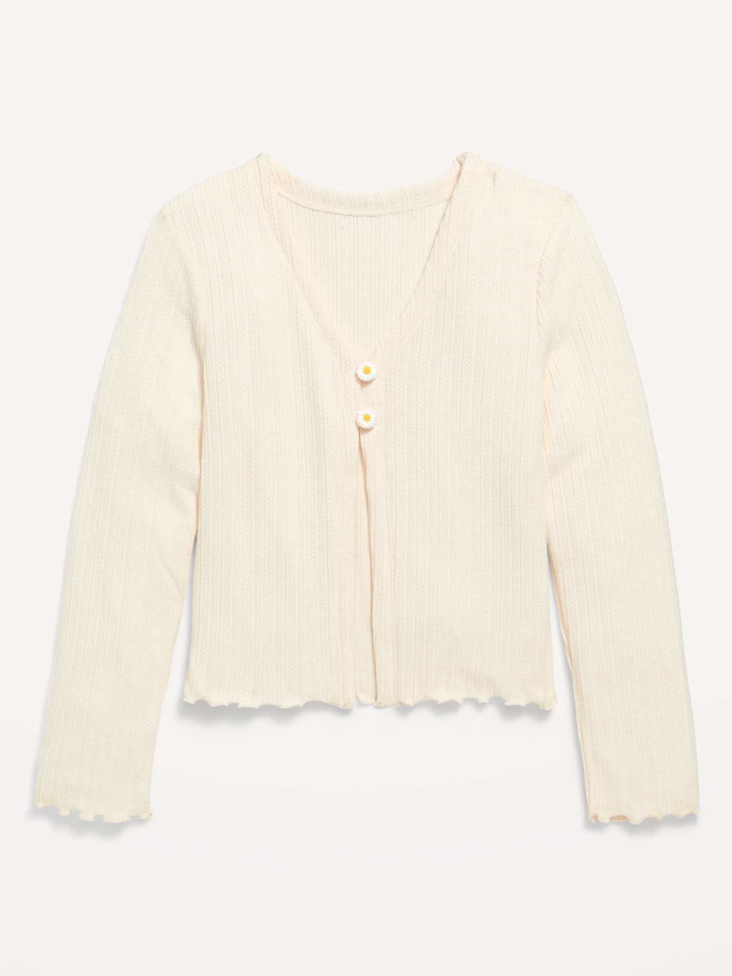 Pointelle-Knit V-Neck Cardigan for Girls