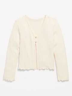 Pointelle-Knit V-Neck Cardigan for Girls