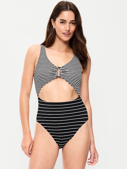 Image number 1 showing, Textured One-Piece Cut-Out Swimsuit