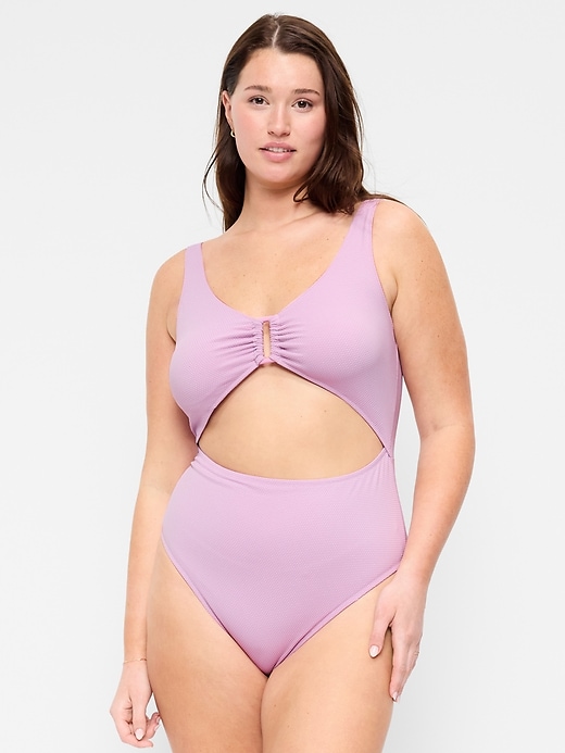 Image number 5 showing, Textured One-Piece Cut-Out Swimsuit