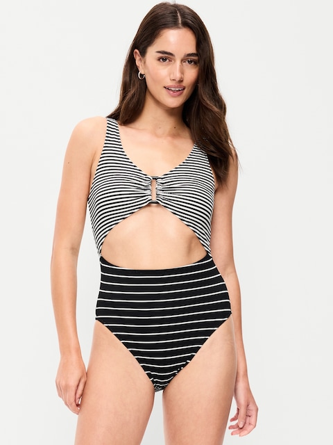 Textured One-Piece Cut-Out Swimsuit