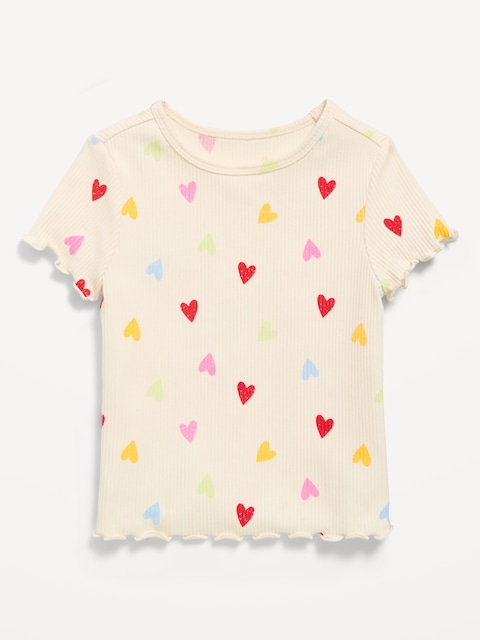 Printed Short-Sleeve Lettuce-Edge T-Shirt for Toddler Girls
