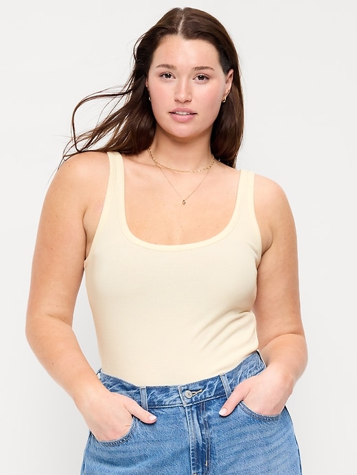 Image number 5 showing, First-Layer Ribbed Scoop-Neck Tank Top