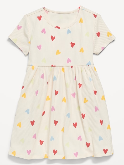 Image number 1 showing, Short-Sleeve Ribbed Graphic Dress for Toddler Girls