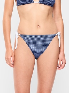 Pique String Bikini Swim Bottoms