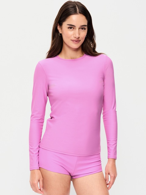 Long-Sleeve Matte Rashguard Swim Top