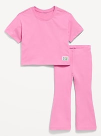 Image number 1 showing, Oversized Short-Sleeve T-Shirt and Flare Leggings Set for Toddler Girls