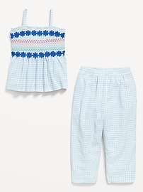 Image number 5 showing, Sleeveless Smocked Crinkle Top and Pants Set for Toddler Girls