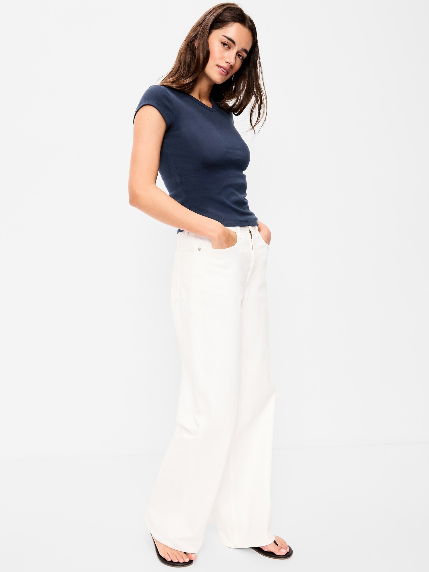 Женская футболка Old Navy Snug High V-Neck, цвет: Тёмно-синий — фото 3