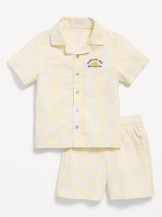 Image number 1 showing, Short-Sleeve Textured Shirt and Shorts Set for Toddler Boys