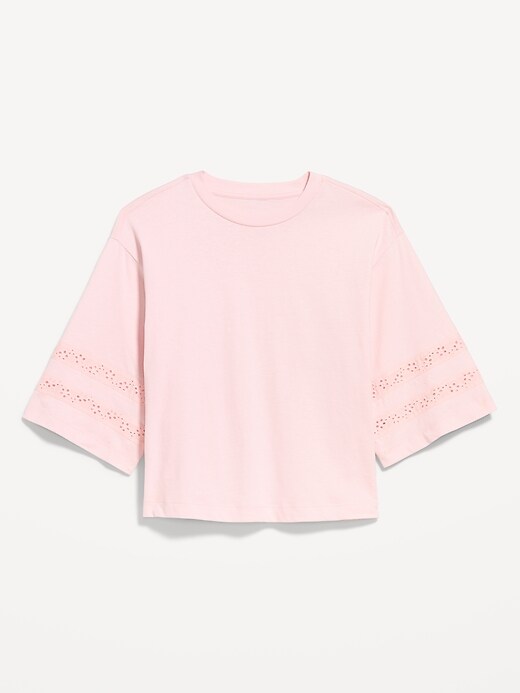Image number 5 showing, Vintage Crew-Neck Cropped Lace-Trim T-Shirt