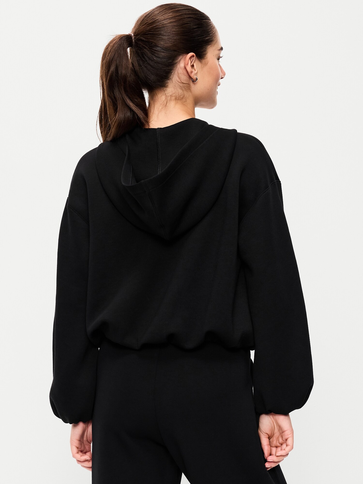 Женское худи Old Navy Bounce Fleece Bubble-Hem, цвет: Чёрный — фото 2