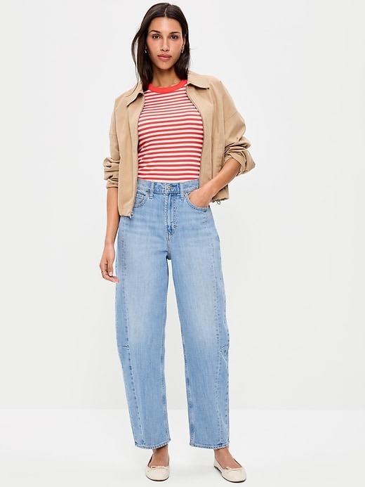 Image number 1 showing, High-Waisted Barrel Ankle Jeans