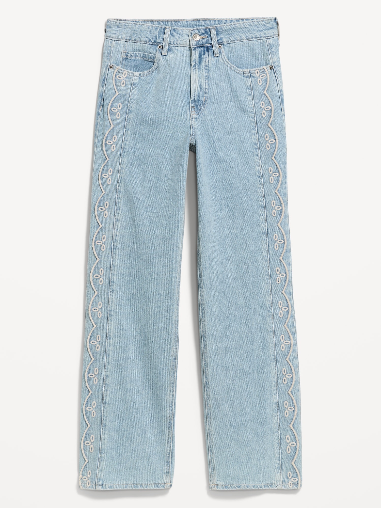 Extra High-Waisted Embroidered Wide-Leg Jeans