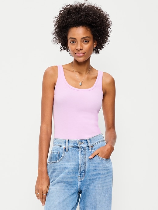 Image number 1 showing, First-Layer Ribbed Scoop-Neck Tank Top