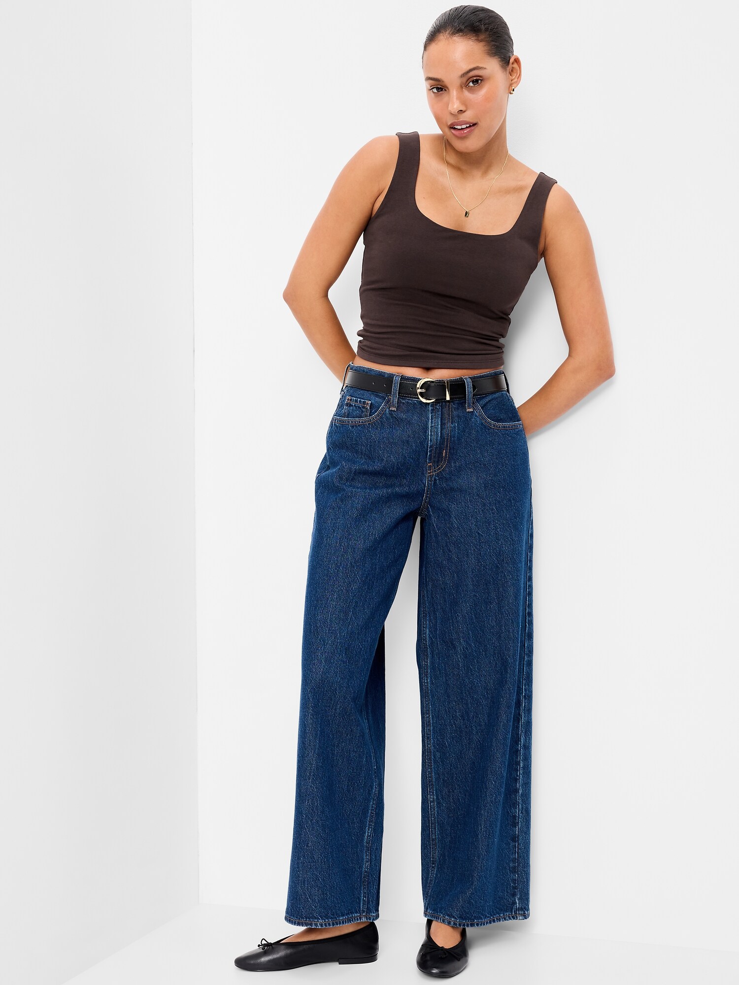 Женский топ Old Navy Hug Double-Layer Scoop-Neck Tank Top, цвет: Чёрный кофейный — фото 3