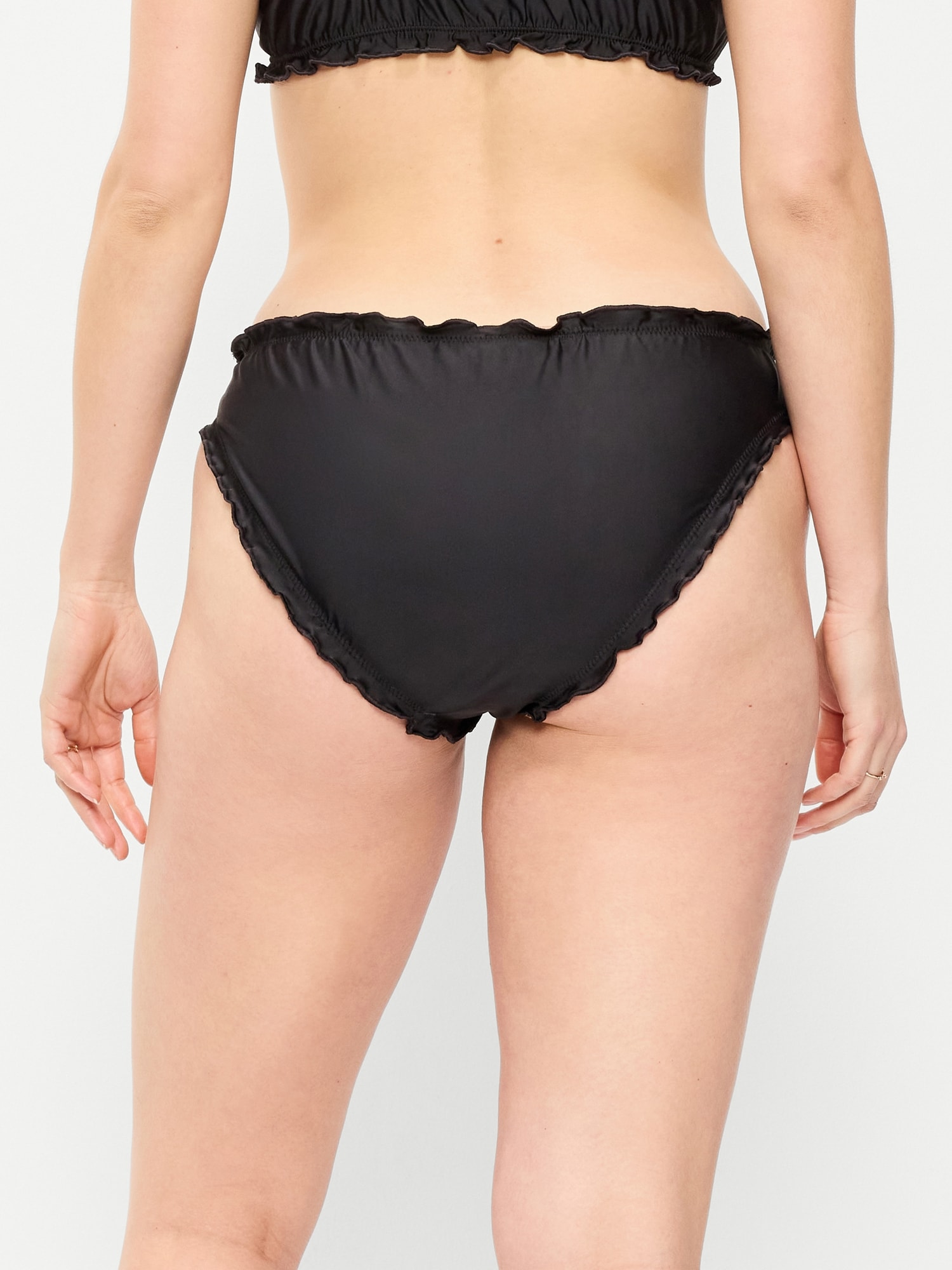 Mid-Rise Ruffle Trim Swim Bottoms
