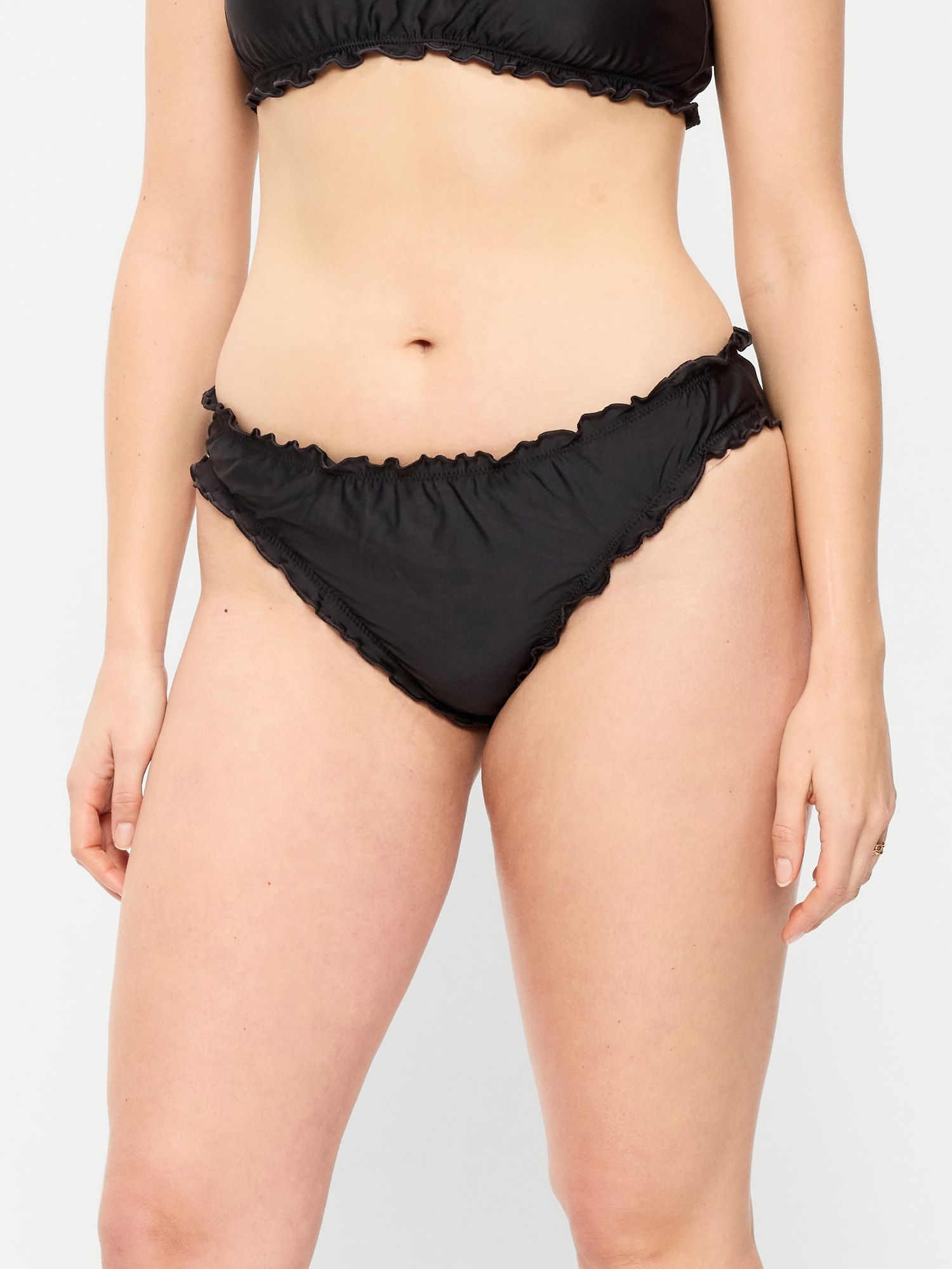 Mid-Rise Ruffle Trim Swim Bottoms