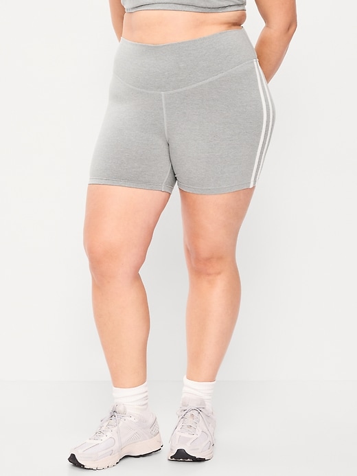 Image number 4 showing, High-Waisted PowerChill Side-Stripe Biker Shorts -- 5-inch inseam