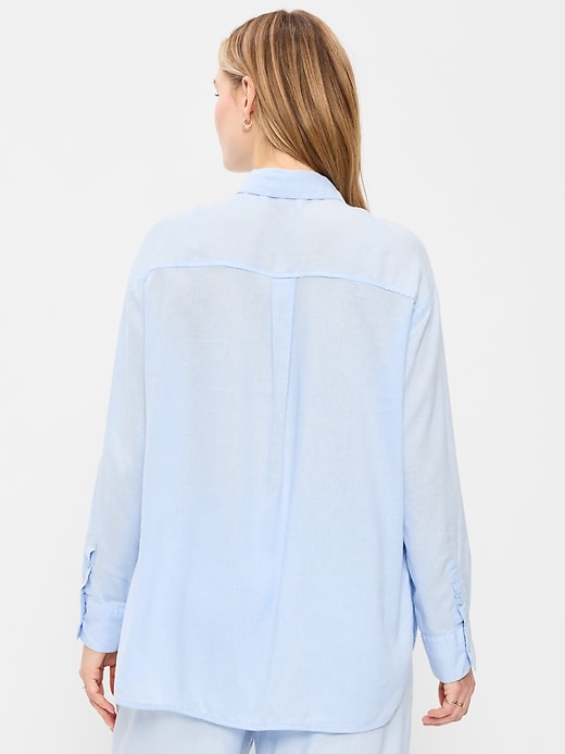Image number 5 showing, Linen-Blend Loose Button-Down Shirt