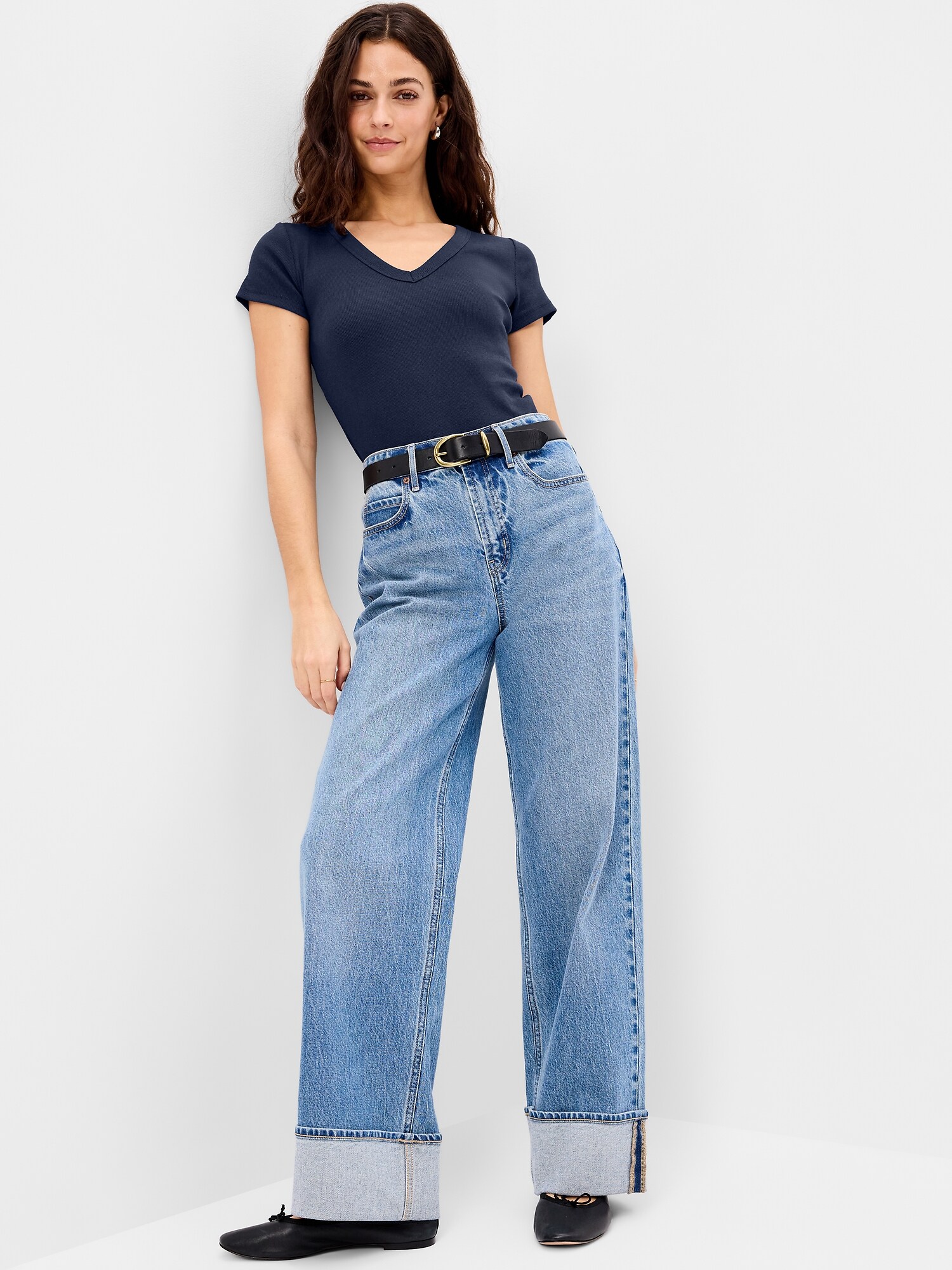Женская футболка Old Navy Snug Crop V-Neck Ribbed, цвет: Arctic Depth — фото 3