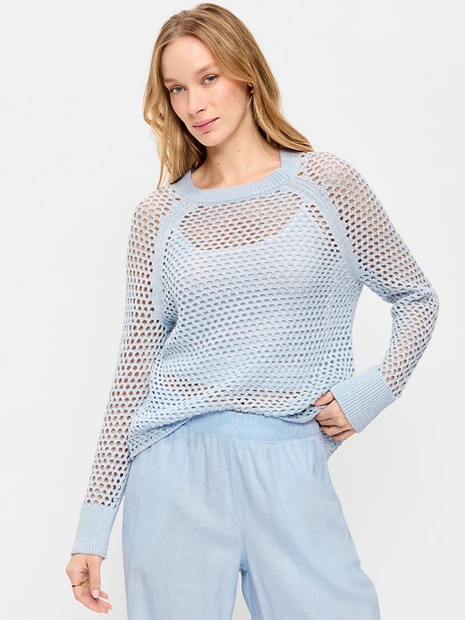 Image number 1 showing, Open-Knit Raglan Sweater