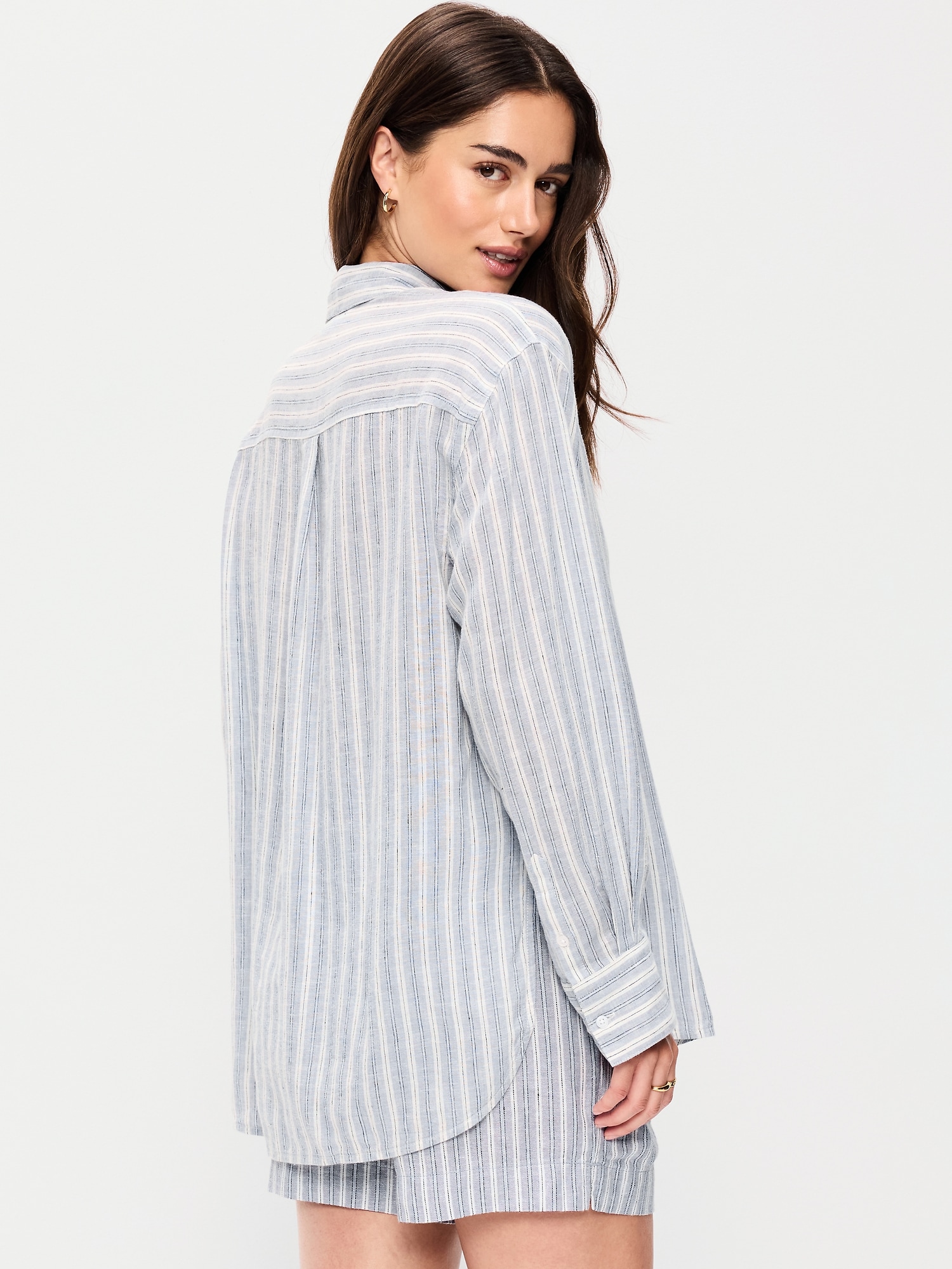 Linen-Blend Loose Button-Down Shirt