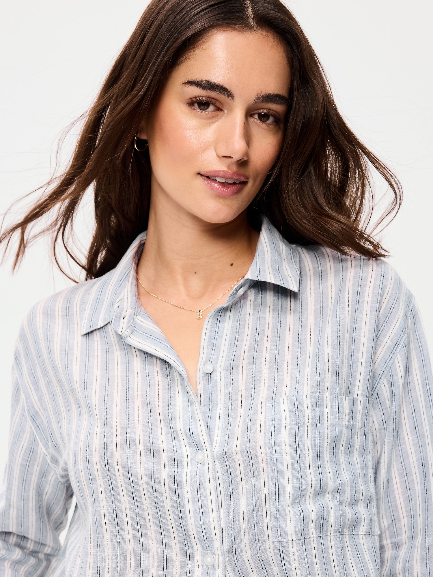 Linen-Blend Loose Button-Down Shirt