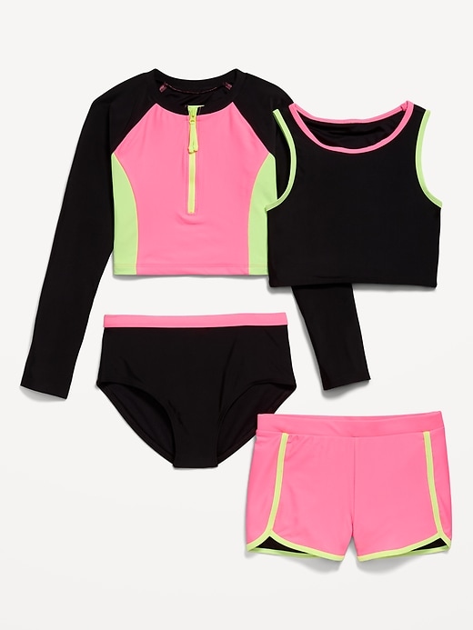 Image number 1 showing, Zip Rashguard Swim 4-Piece for Girls