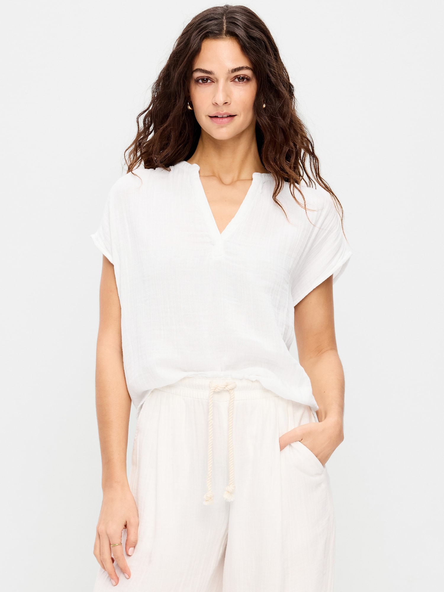 Short-Sleeve Crinkle Gauze Popover Top - image 4