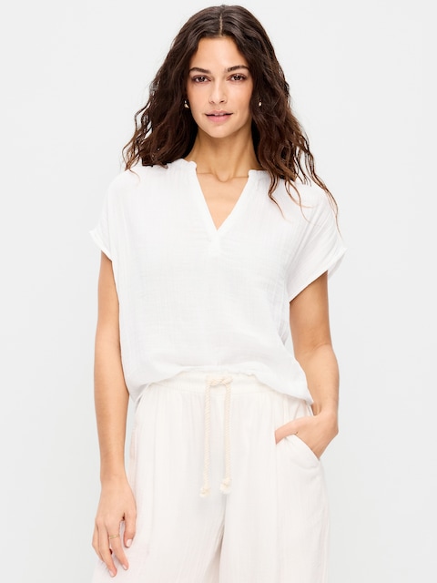 Short-Sleeve Popover Top