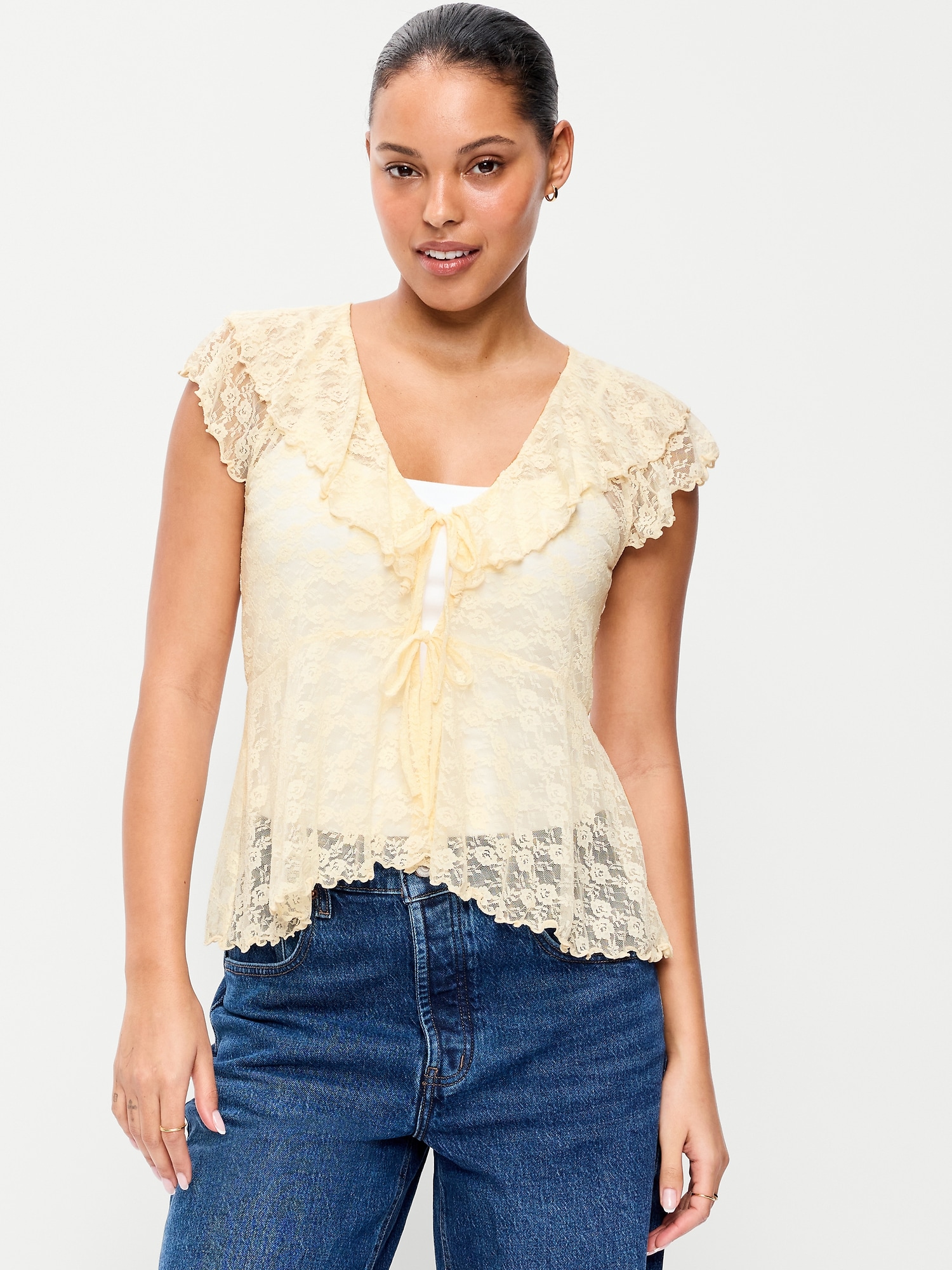 Open-Front Lace Ruffle Top - image 4