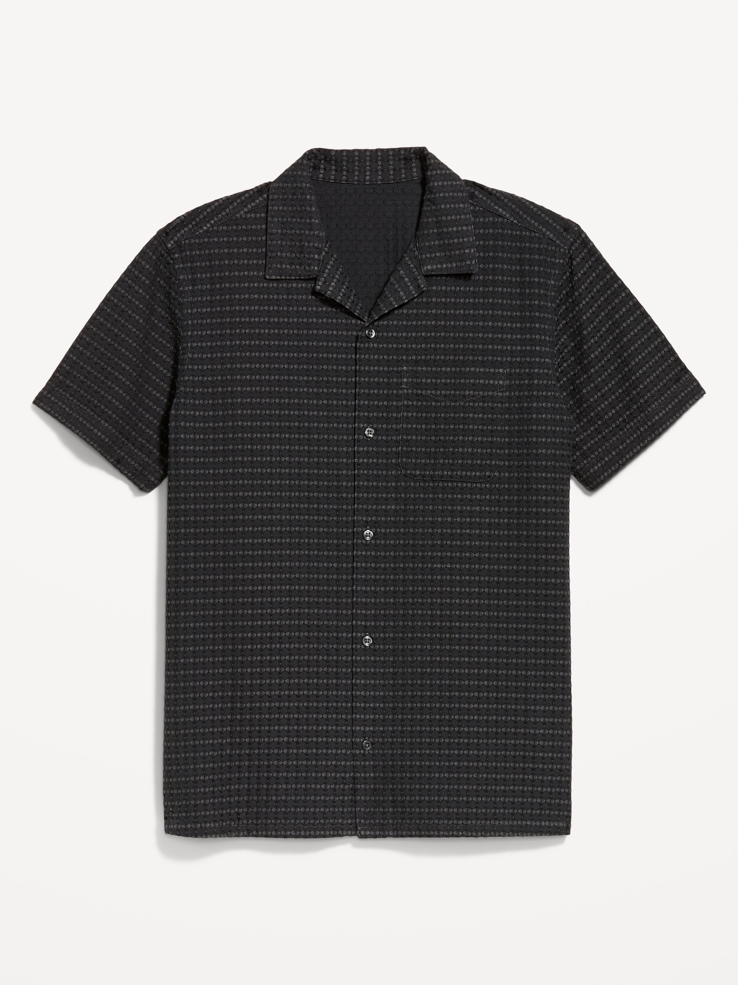 Short-Sleeve Textured Jacquard Camp Shirt