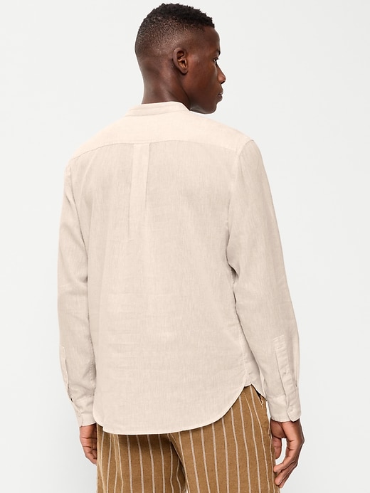 Image number 2 showing, Classic Fit Banded Collar Linen-Blend Shirt