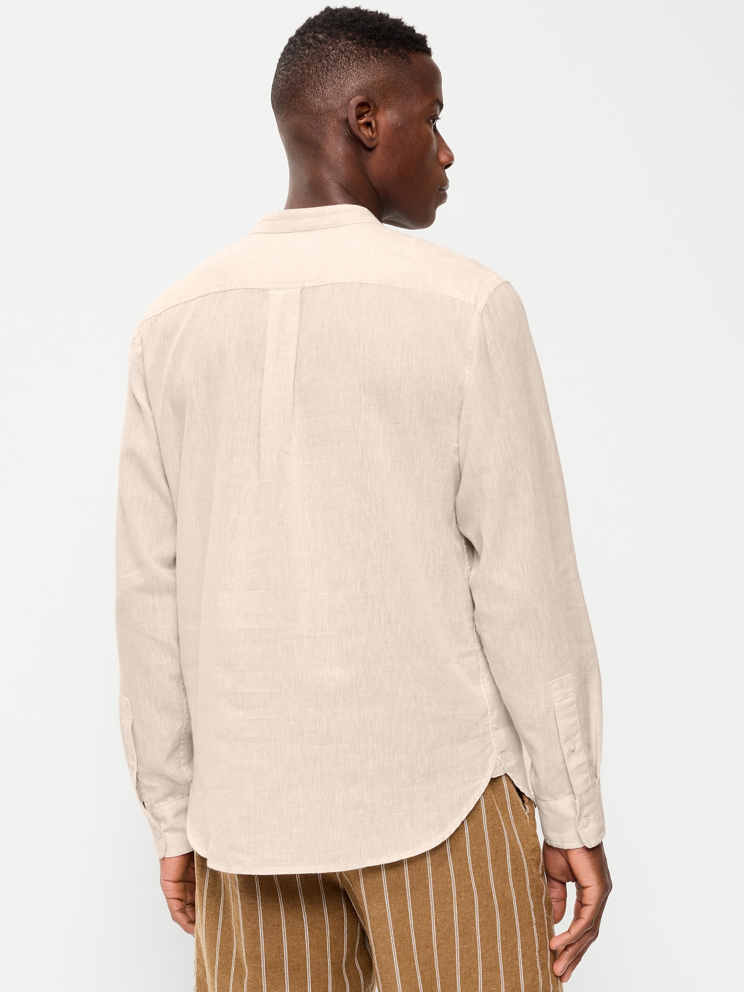 Classic Fit Banded Collar Linen-Blend Shirt