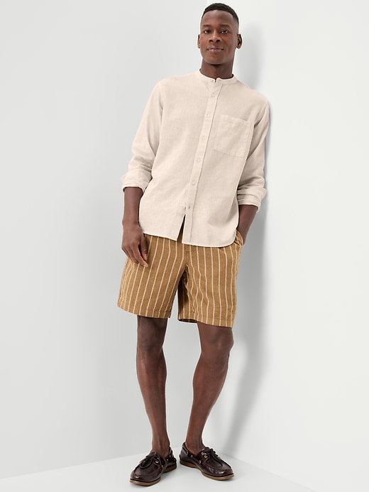 Image number 3 showing, Classic Fit Banded Collar Linen-Blend Shirt