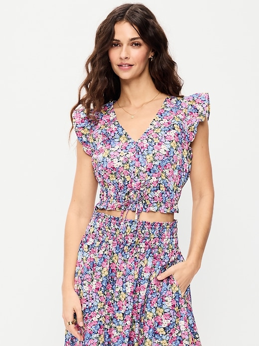 Image number 1 showing, Flutter-Sleeve Poplin Top