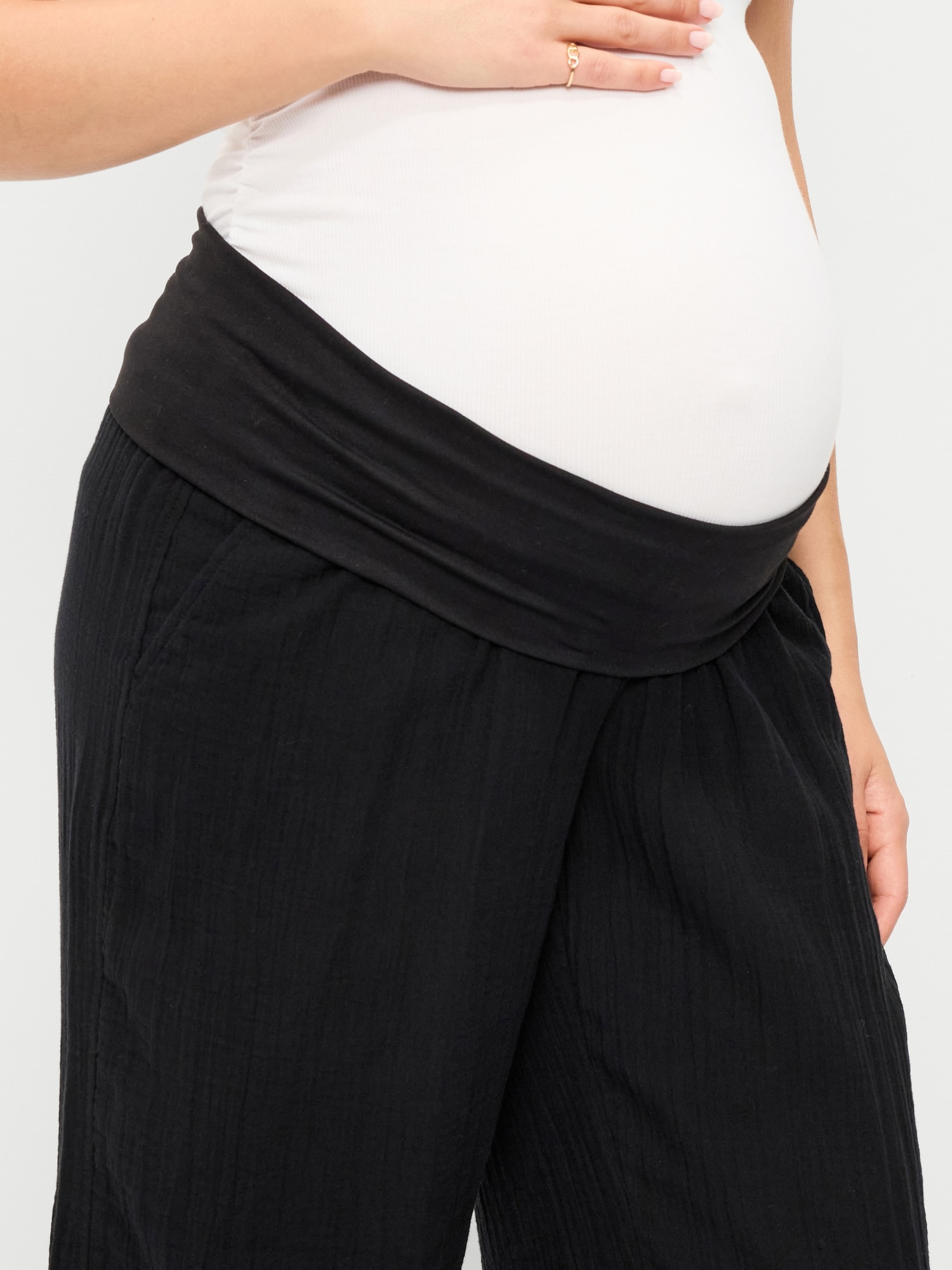 Maternity Rollover-Waist Barrel Leg Ankle Pants