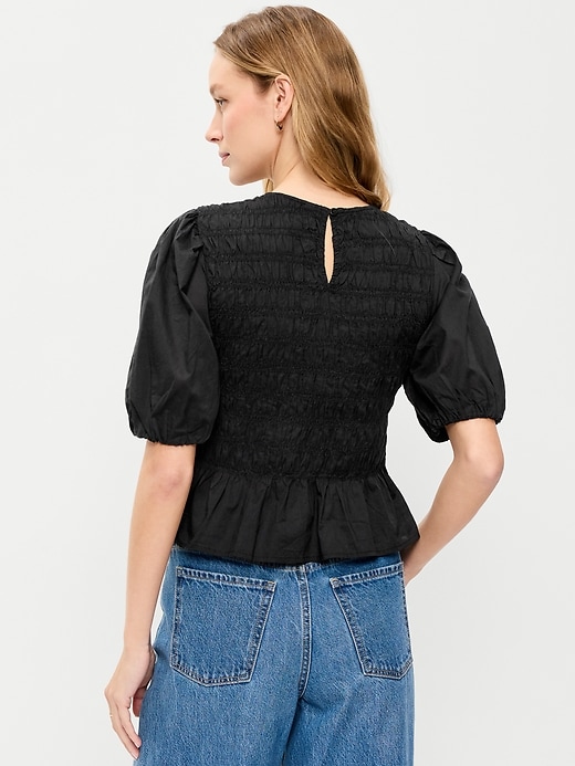 Image number 2 showing, Puff Sleeve Peplum Smocked Top