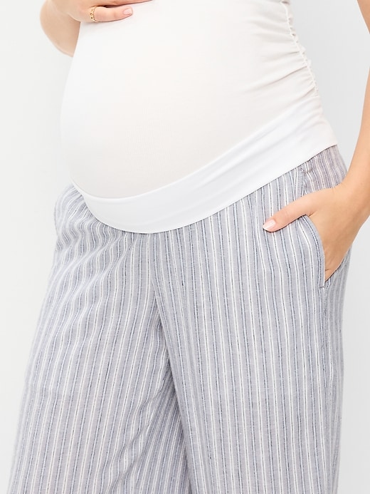 Image number 5 showing, Maternity Rollover Waist Linen-Blend Wide-Leg Pants