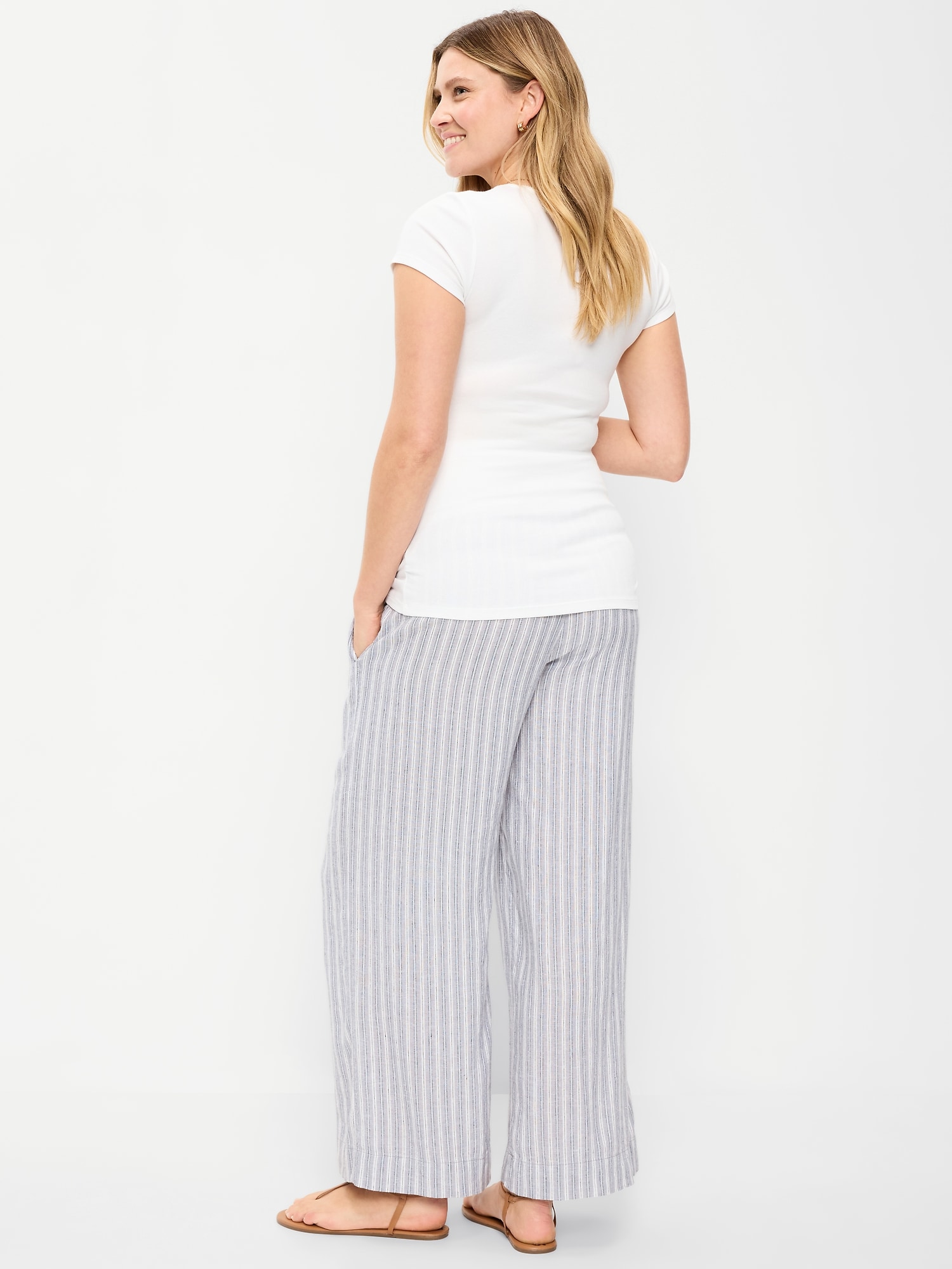 Maternity Rollover Waist Linen-Blend Wide-Leg Pants