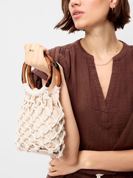 Image number 2 showing, Macrame Ring Handle Bag