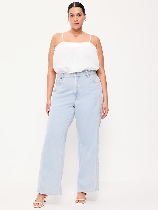 Image number 2 showing, Extra High-Waisted Embroidered Wide-Leg Jeans