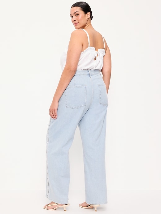 Image number 3 showing, Extra High-Waisted Embroidered Wide-Leg Jeans
