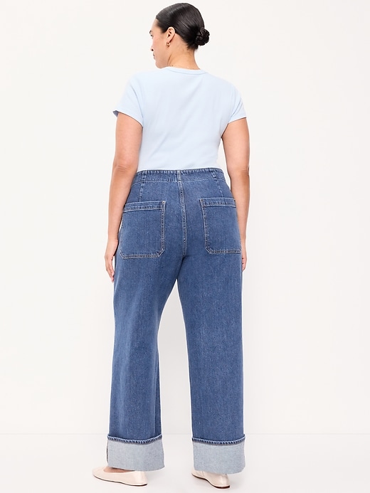 Image number 9 showing, Extra High-Waisted Cuffed Wide-Leg Jeans