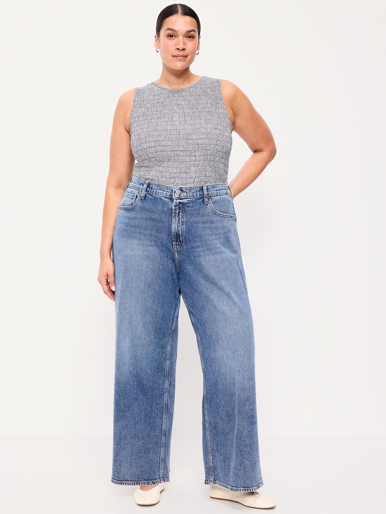 High-Waisted Baggy Wide-Leg Stretch Jeans