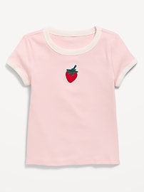 Image number 1 showing, Fitted Short-Sleeve Ribbed Graphic Ringer T-Shirt for Girls