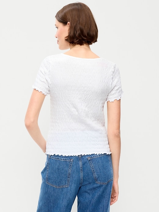 Image number 2 showing, Slit-Neck Smocked Graphic Top
