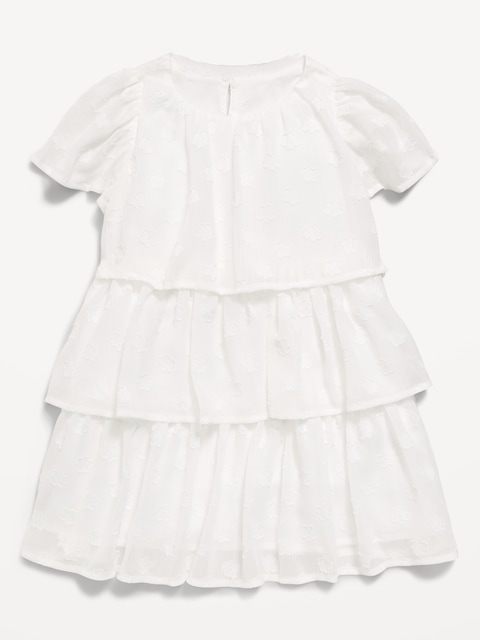 Short-Sleeve Textured Tiered Swing Dress for Toddler Girls