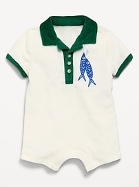 Image number 1 showing, Towel-Terry Collared One-Piece Romper for Baby
